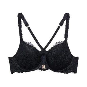 Savage X Fenty Romantic Corded Lace Front Closure Push Up Bra Caviar 34D - NWT